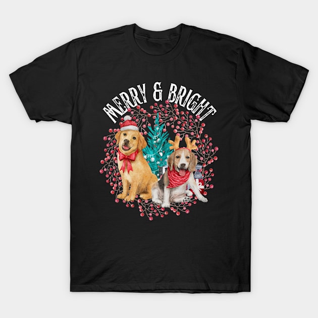 Christmas Beagle and Golden Retriever T-Shirt by edub gifts